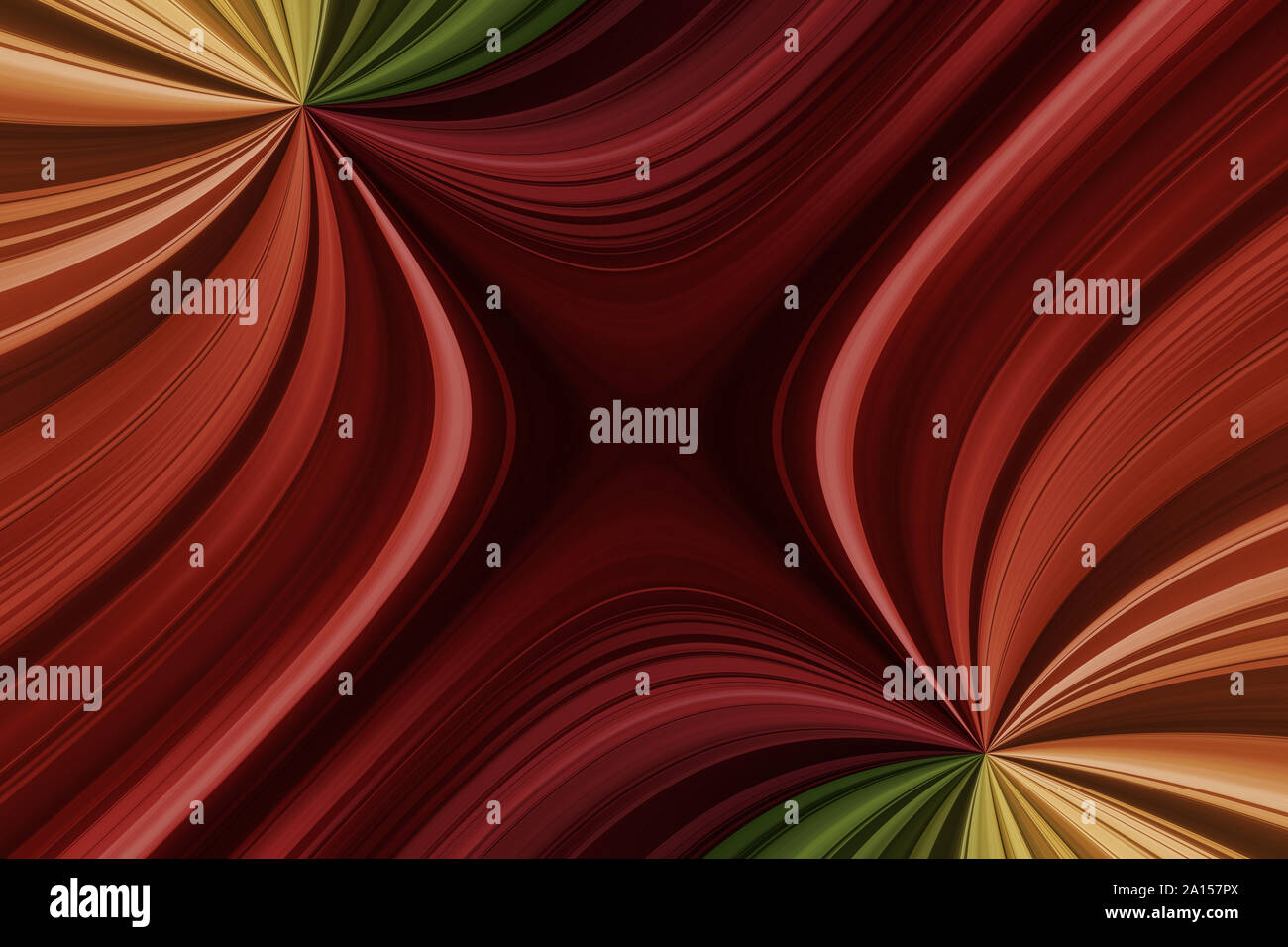 Rosso, verde, arancio e giallo le linee curve, abstract sfondo fantasy con effetto ventilatore Foto Stock