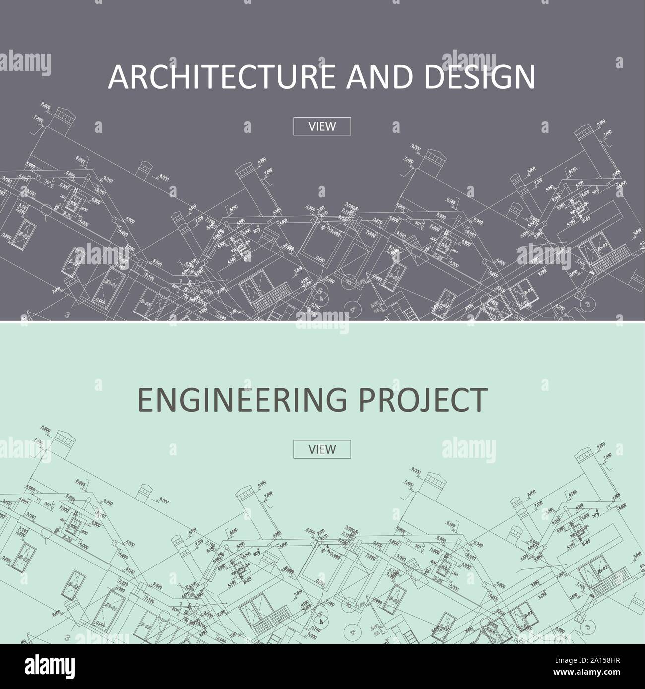 Progetto di ingegneria e architettura design banner web.Il disegno tecnico, la costruzione di edifici di architettura industriale. Illustrazione Vettoriale