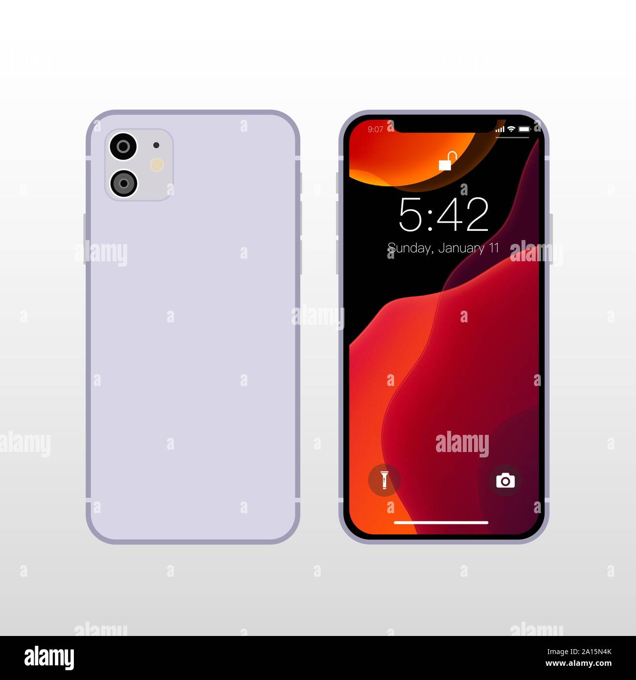 Nuovo smartphone 2019 isolato su bianco, illustrazione vettoriale. Illustrazione Vettoriale