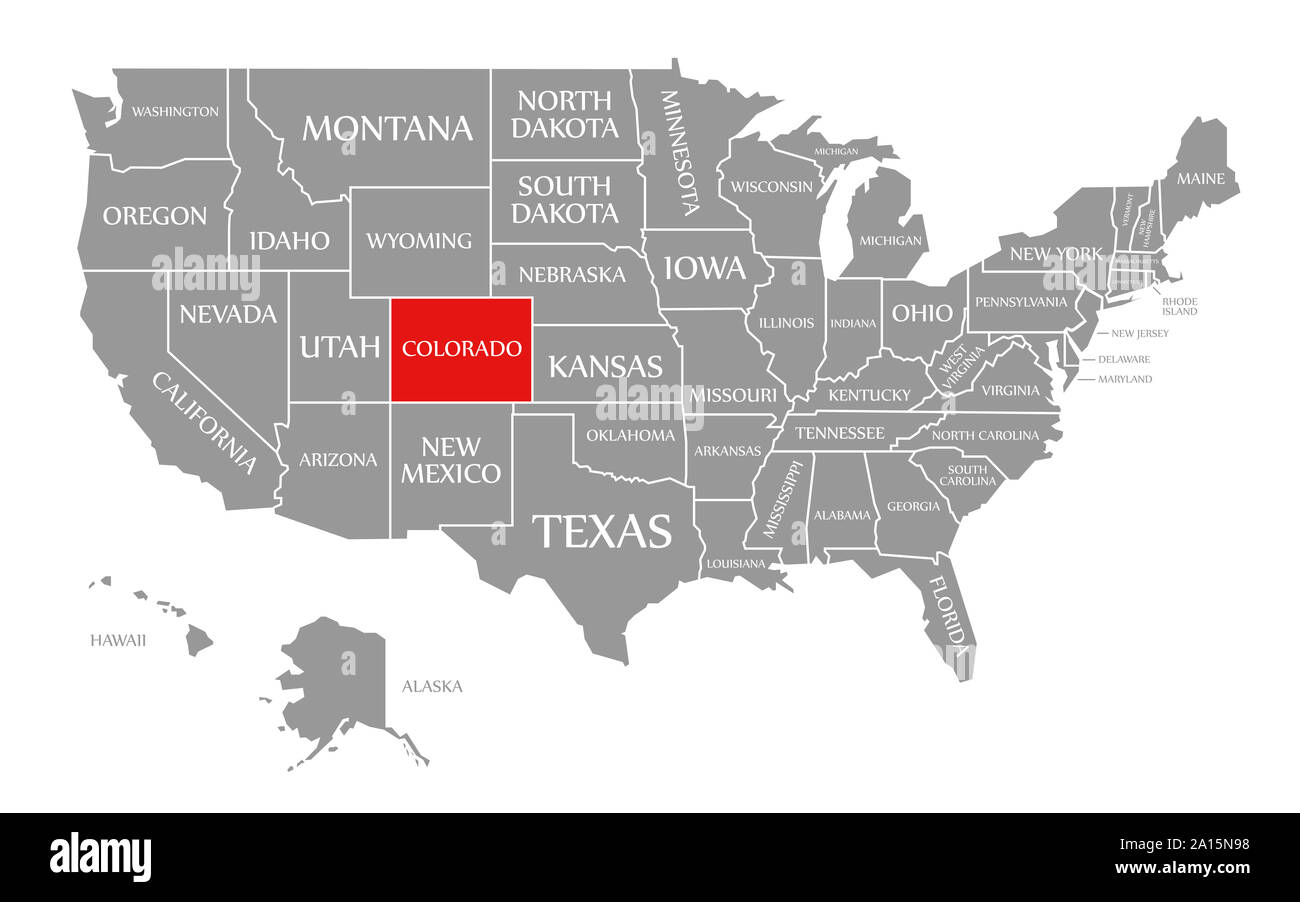 Colorado evidenziata in rosso nella mappa degli Stati Uniti d'America Foto Stock