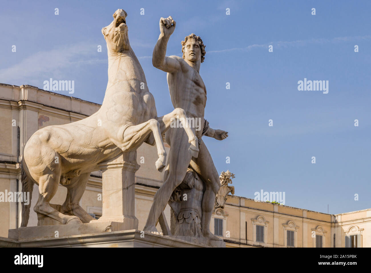 Obelisco e Fontana di Castore e Polluce, nella Piazza del Quirinale, Roma Foto Stock