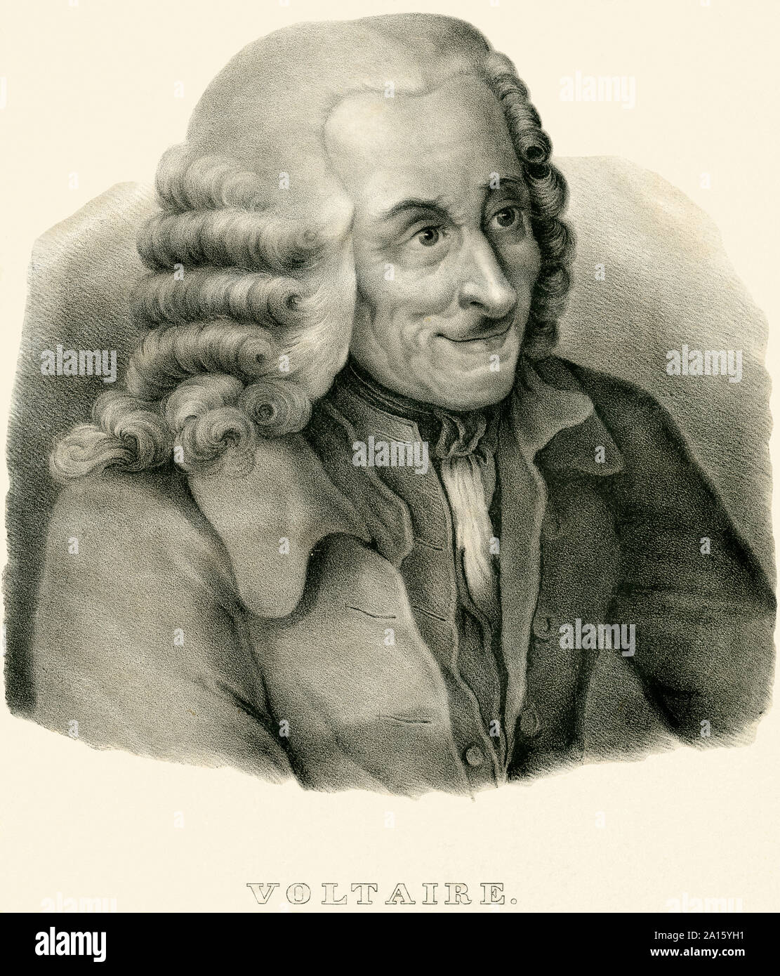 Europa, Frankreich, Parigi, Voltaire, französischer Schriftsteller und Philosoph, Lithographie aus einem Buch von 1835/ Europa, Francia, Parigi, Voltaire, scrittore francese e philisopher, litografia da un libro , intorno al 1835 . Foto Stock