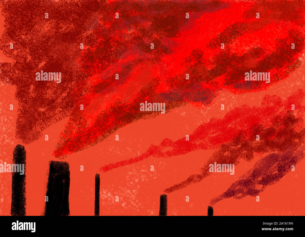 Per bambini disegno di fumaioli emettendo fumo Foto Stock