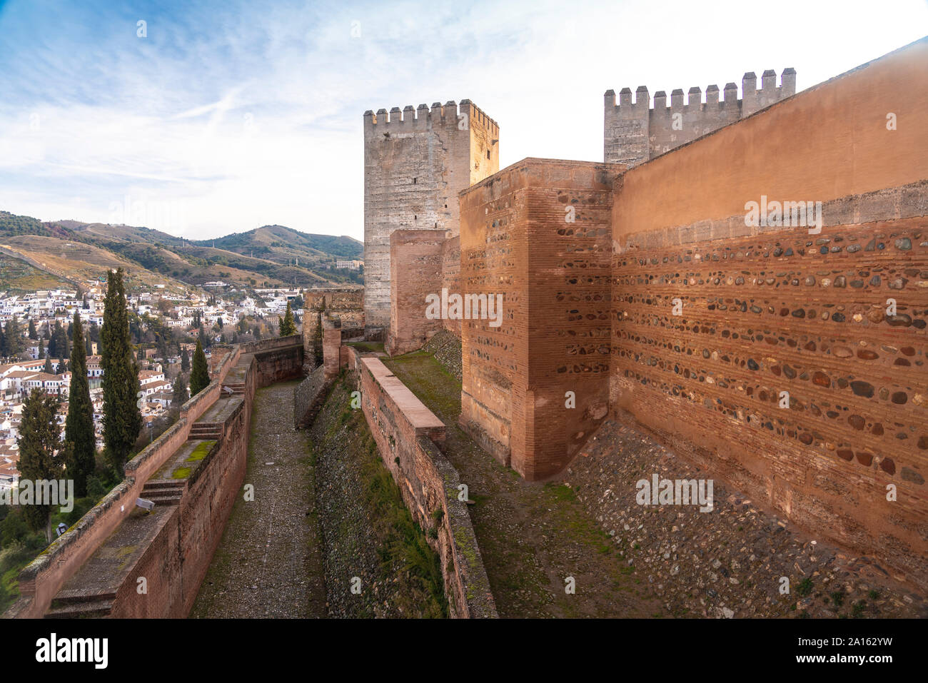 Alcazaba rovine a Alhambra di Granada, Spagna Foto Stock