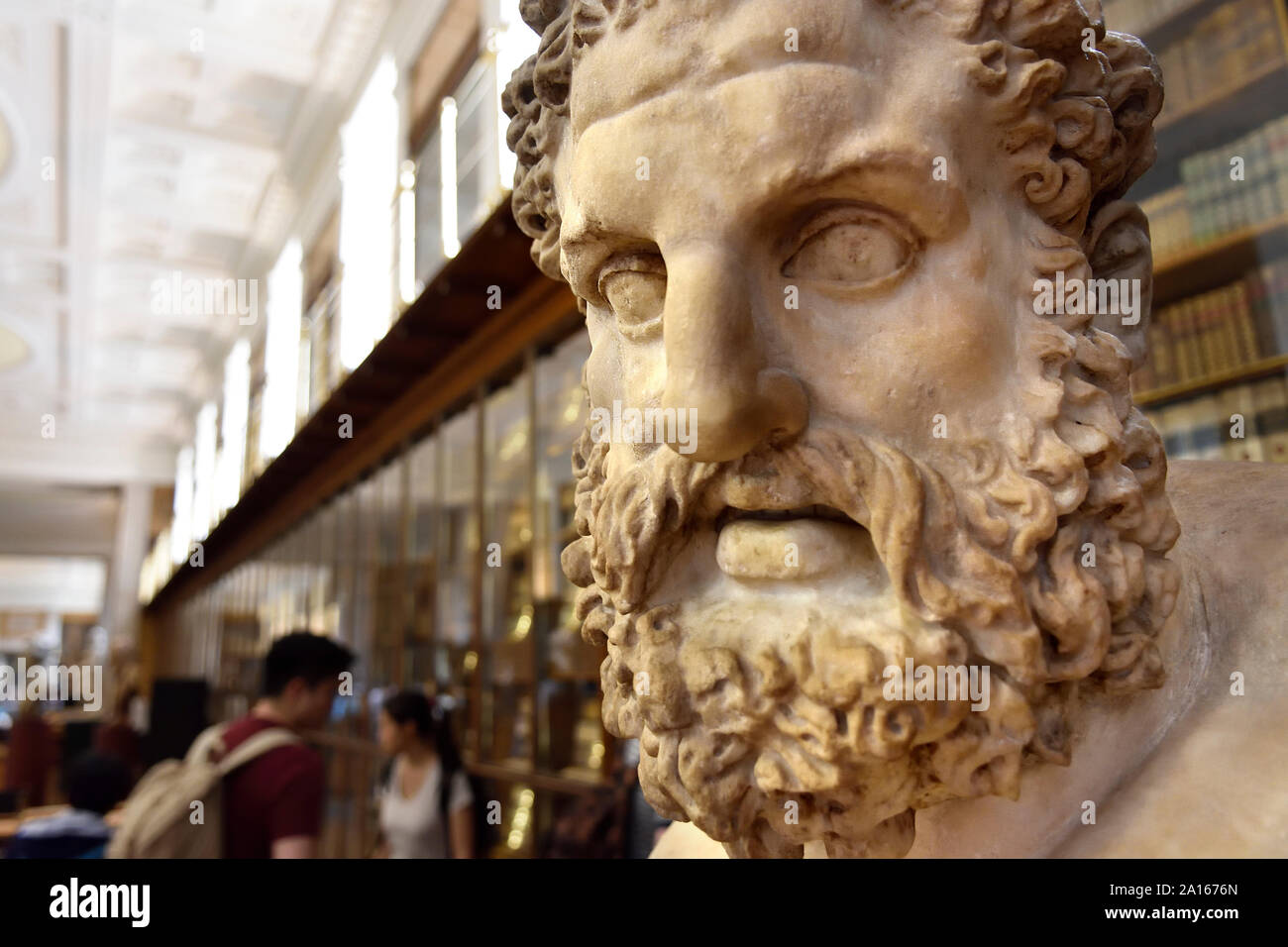 Busto in marmo di Ercole (copia romana di un originale greco) in Grenville biblioteca, British Museum, Bloomsbury, Londra, Inghilterra, Regno Unito. Foto Stock