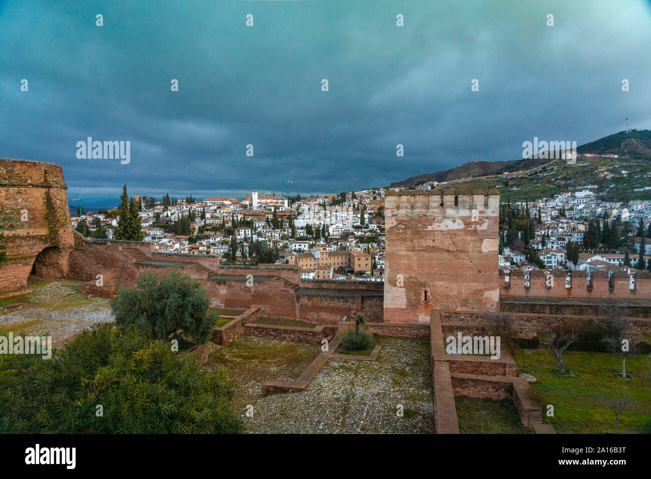 Entrata di Alhambra di sunrise, Granada, Spagna Foto Stock