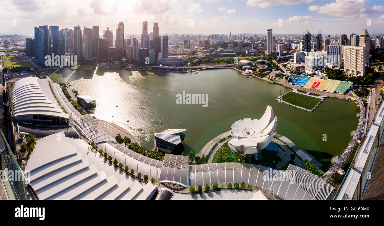 Skyline Financial District, Marina Bay Esplanade e Bayfront, Singapore Foto Stock