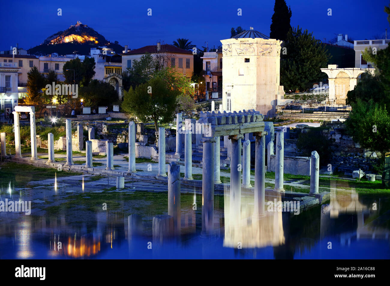 Acropoli di notte, Atene, Grecia Foto Stock