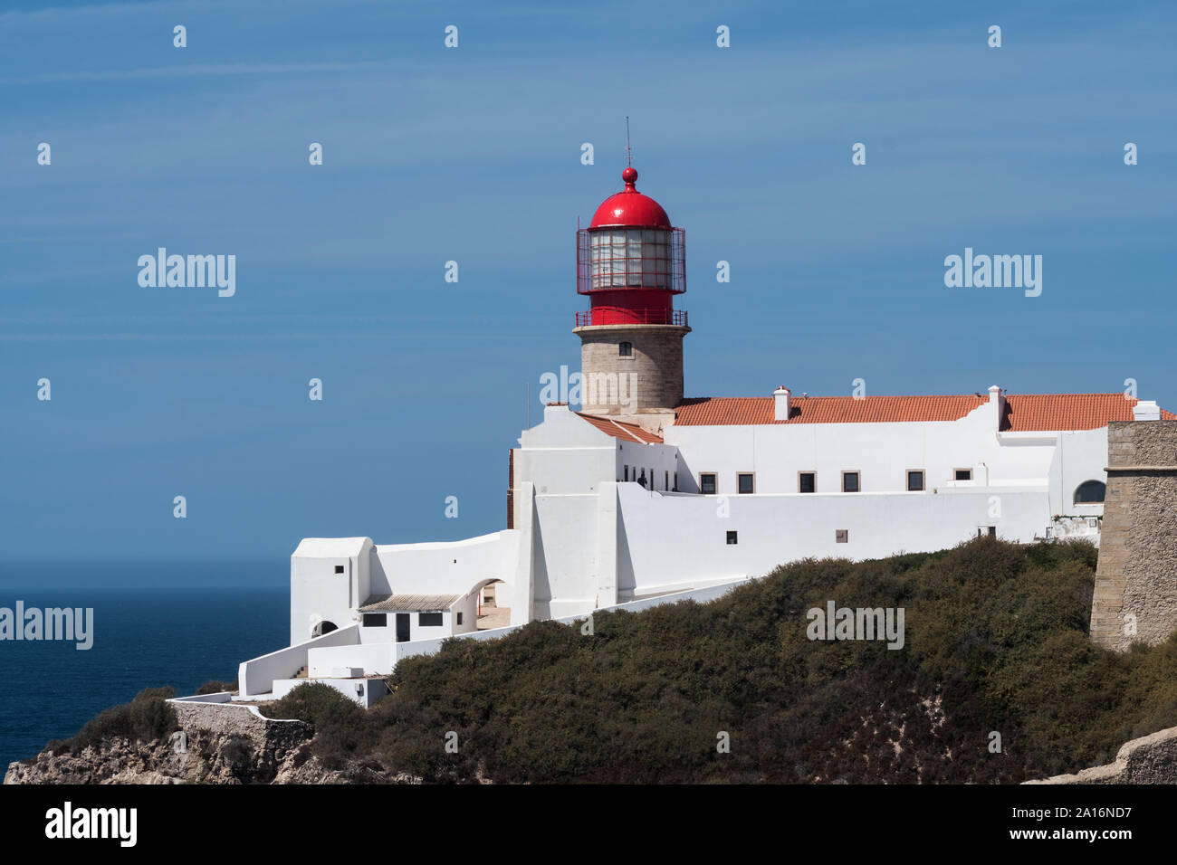 Capo San Vincenzo faro, la maggior punto sud-occidentale del Portogallo e dell'Europa continentale Foto Stock