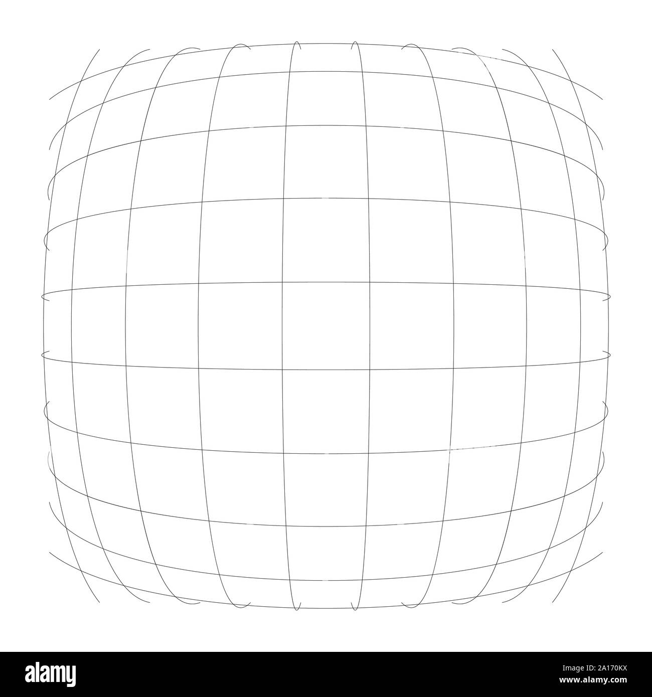 3D sferica convessa, Globe, orb sporgono distorsione e deformazione su linee griglia, mesh. Il rigonfiamento, rigonfiamento, gonfiare sfera. Lampadina, urtare o un rigonfiamento del filo di effetto-fr Illustrazione Vettoriale