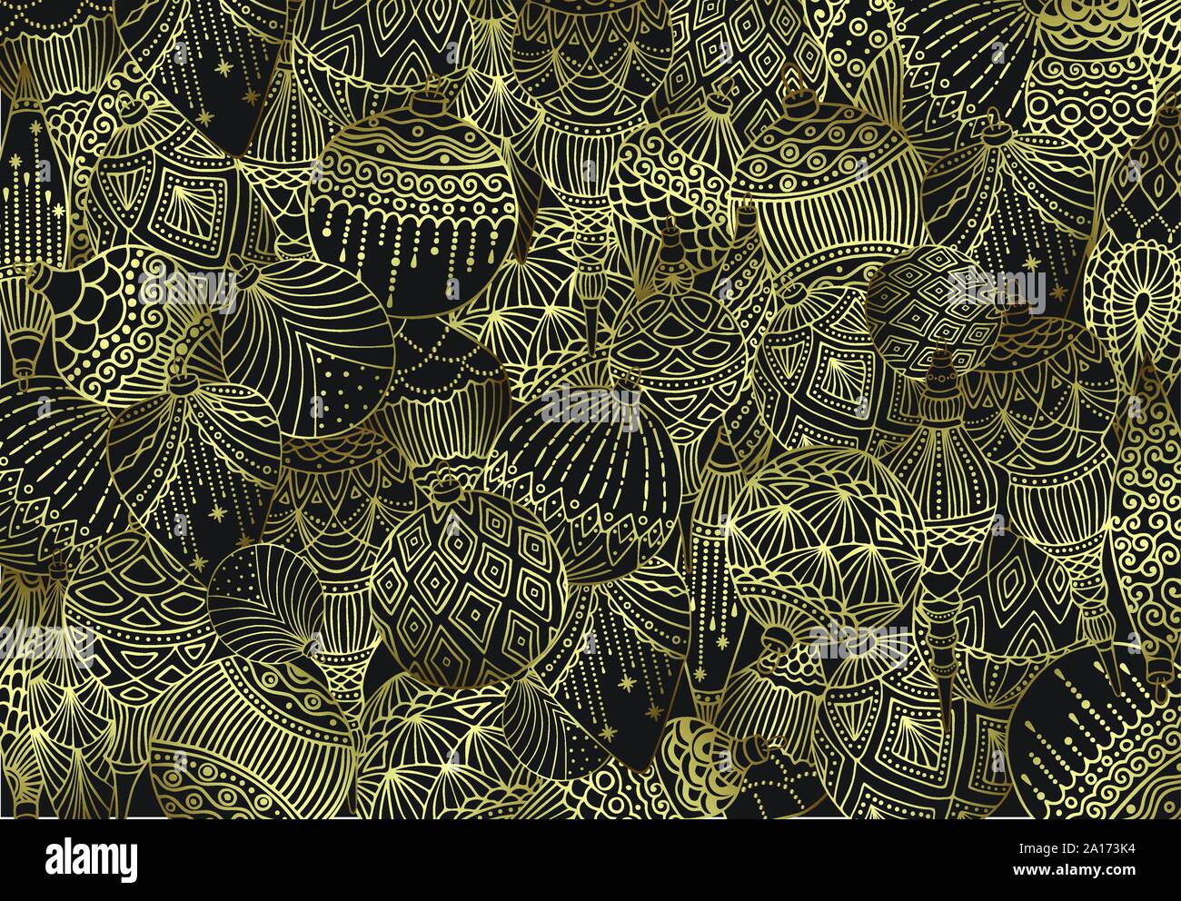 Buon Natale e Felice Anno Nuovo. Sfondo di Natale con le palline. Illustrazione Vettoriale