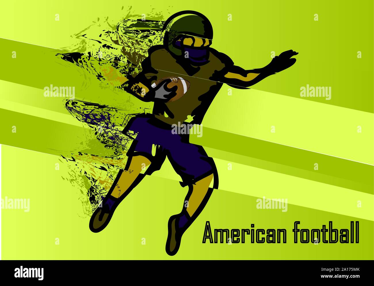 Football americano. grunge silhouette del maschio con sfera di calcio Illustrazione Vettoriale