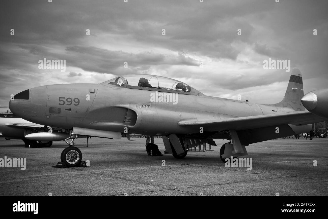 Canadair CT-133 Silver Star della Norwegian Air Force squadrone storico al 2019 Battaglia di airshow di Gran Bretagna all'IWM, Duxford Foto Stock