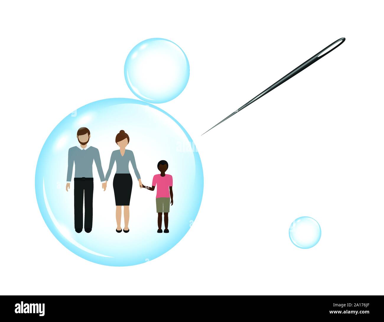 Famiglia con un bambino adottato in una bolla di sapone e un ago illustrazione vettoriale EPS10 Illustrazione Vettoriale