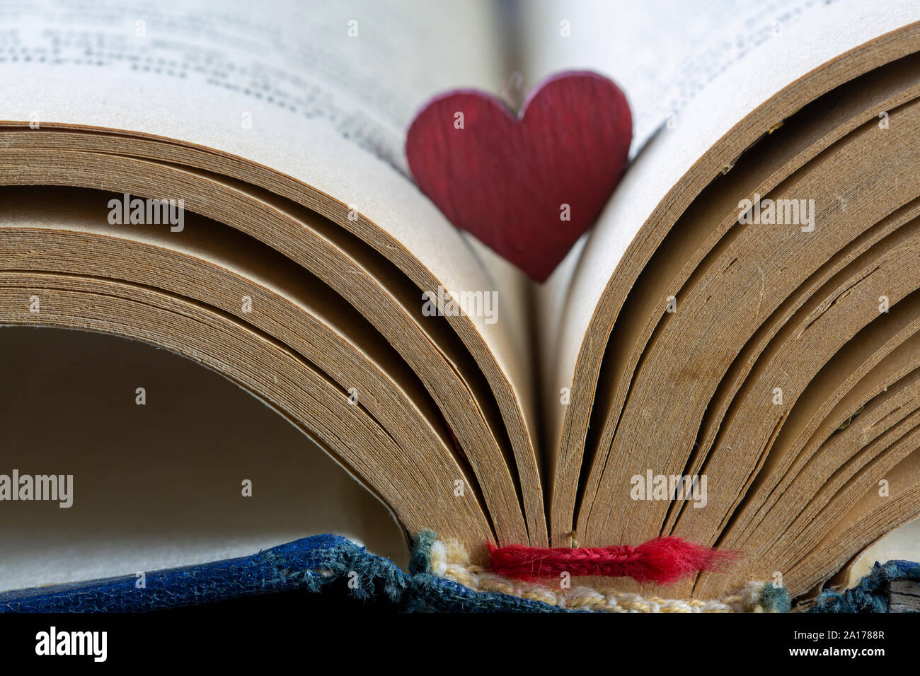 Primo piano di diverse pagine di un libro e di cuore Foto Stock