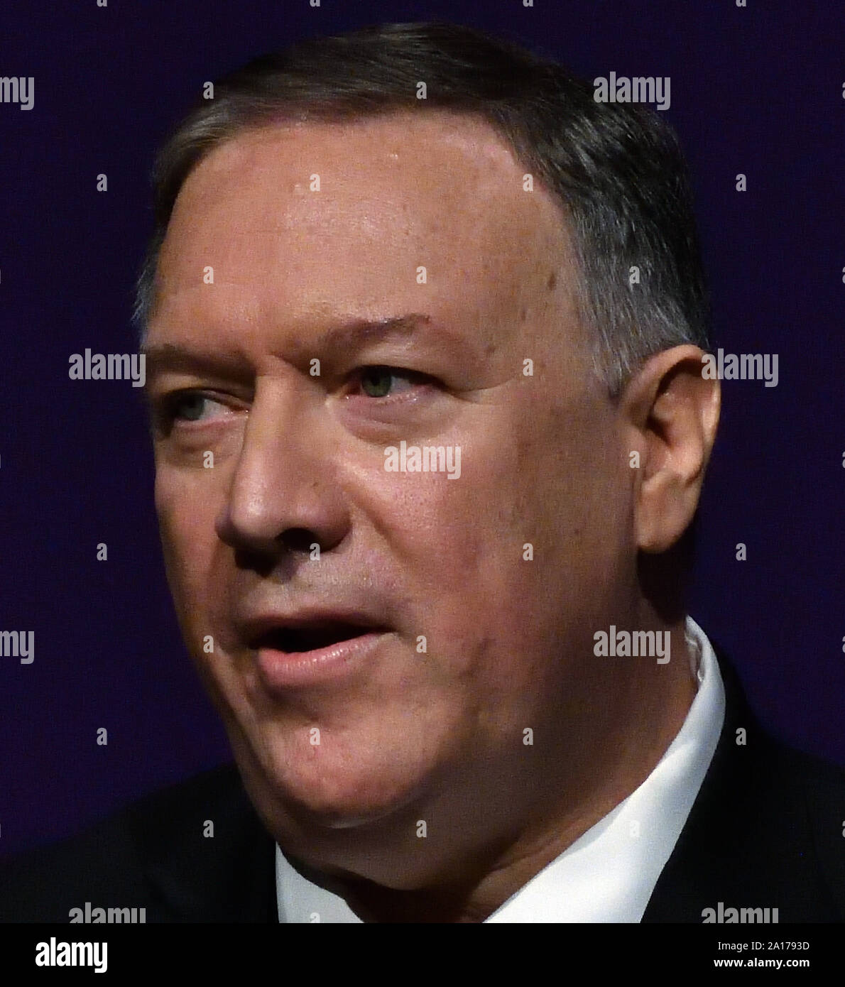 Manhattan Kansas, USA, 6 settembre 2019. Stati Uniti il Segretario di Stato Michael R. Pompeo offre il primo Alfred M. Landon Lecture dell anno scolastico a Kansas State University, Foto Stock