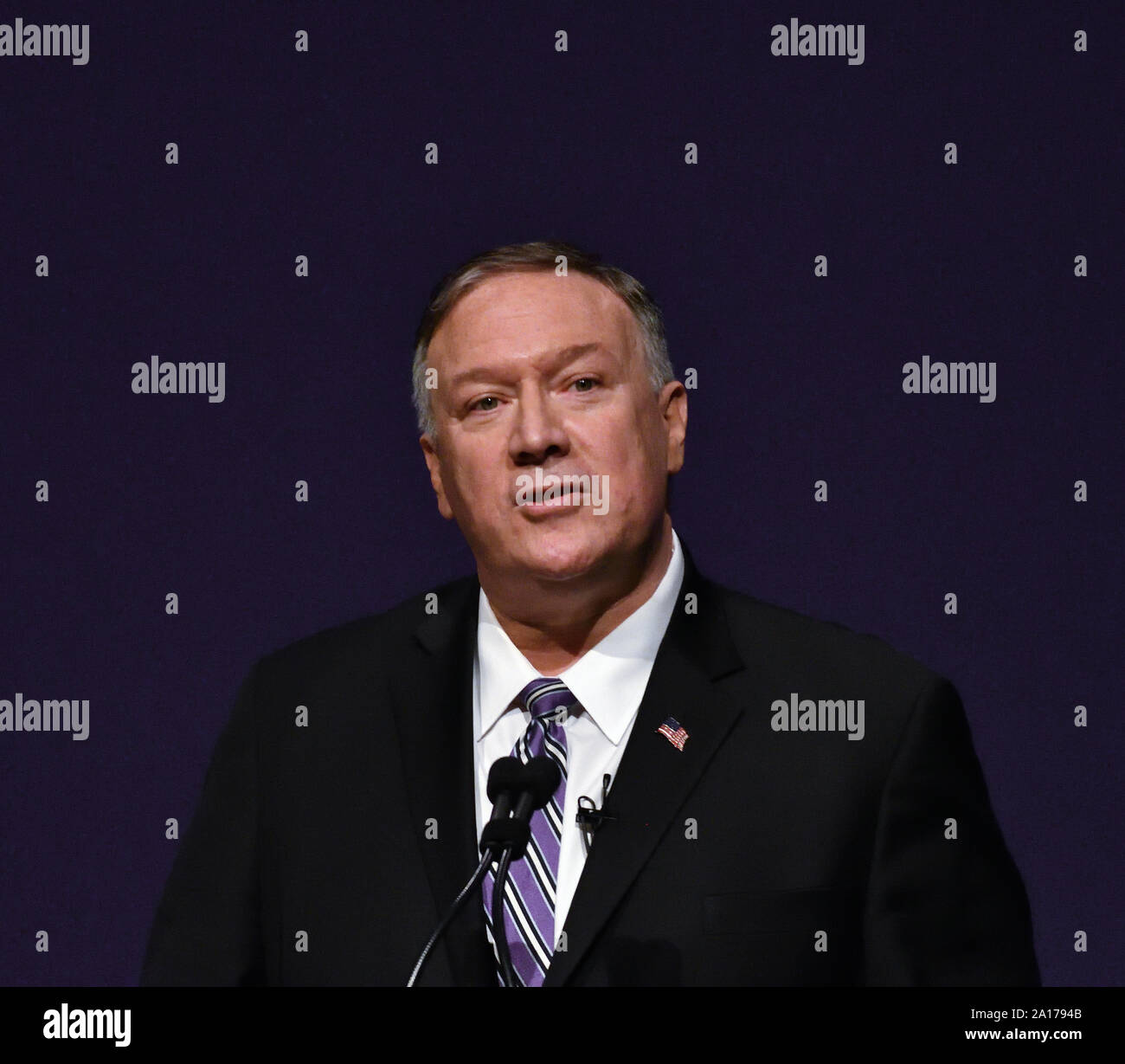 Manhattan Kansas, USA, 6 settembre 2019. Stati Uniti il Segretario di Stato Michael R. Pompeo offre il primo Alfred M. Landon Lecture dell anno scolastico a Kansas State University, Foto Stock