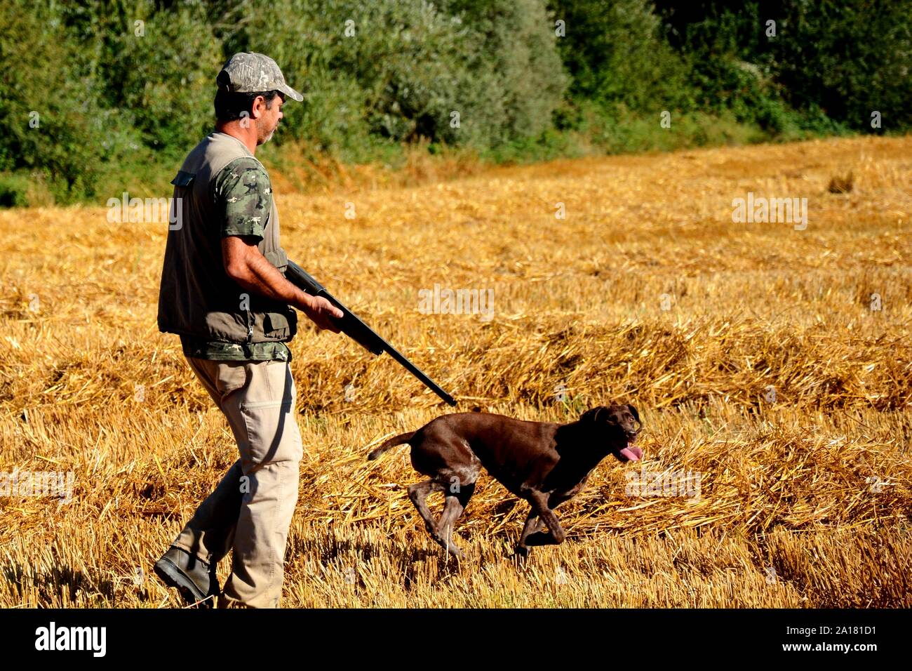 Cacciatore con cane Foto Stock