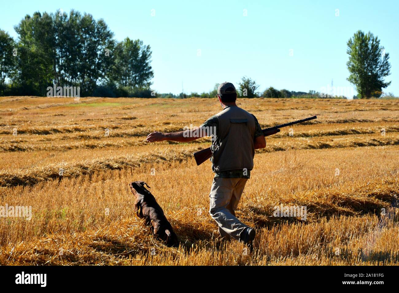 Cacciatore con cane Foto Stock