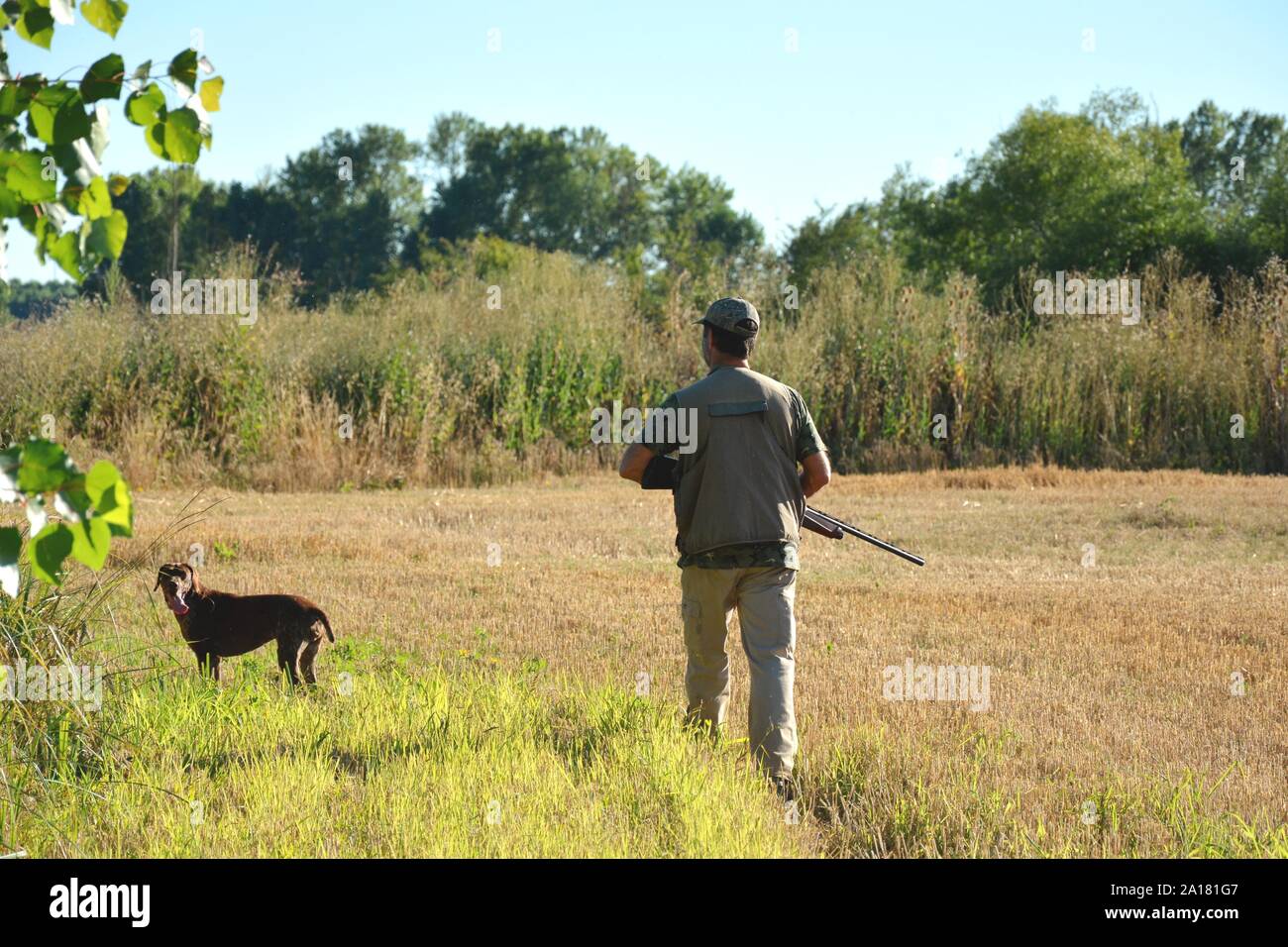 Cacciatore con cane Foto Stock