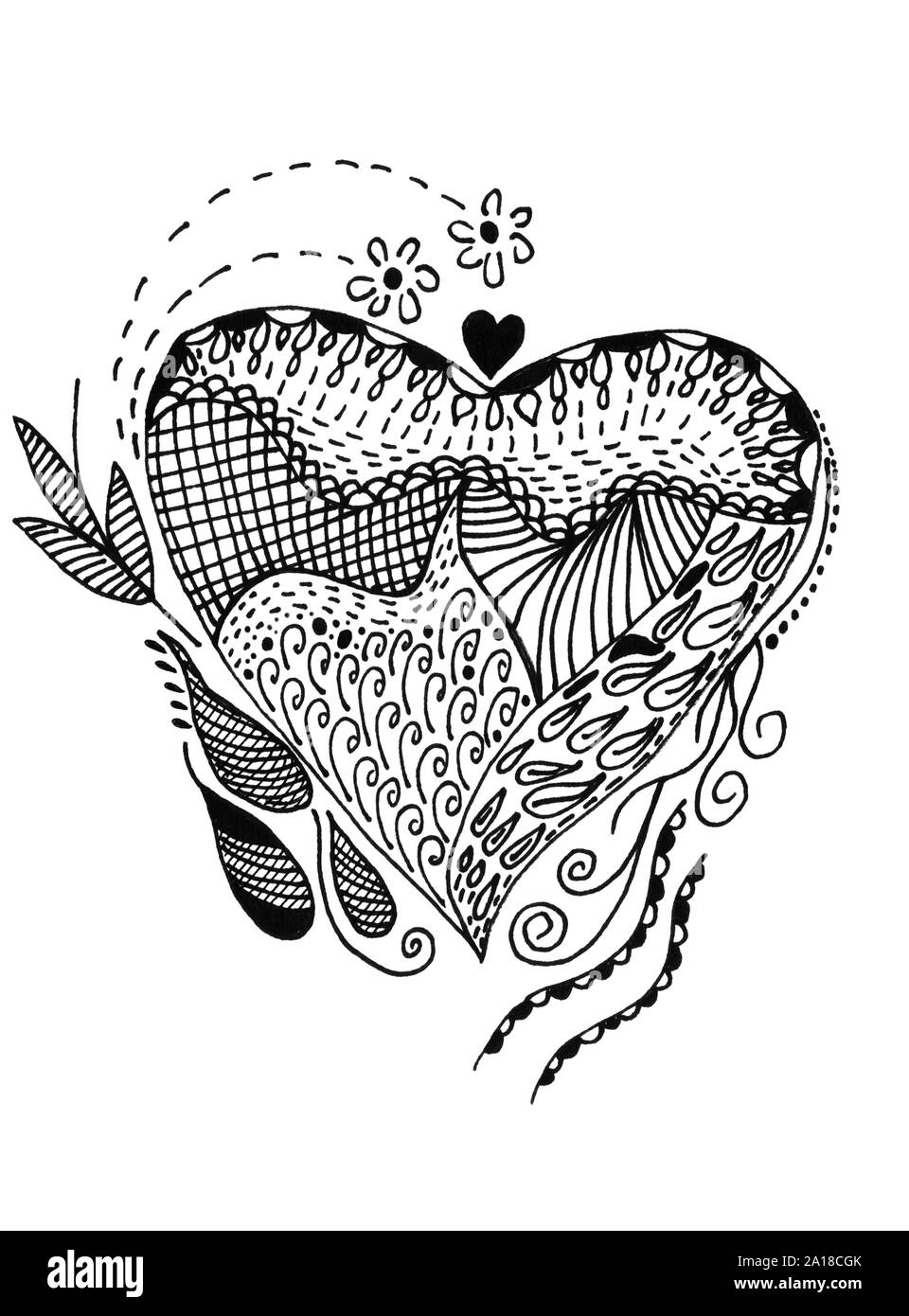 Zentangle cuore. Illustrazione fatta a mano Foto Stock