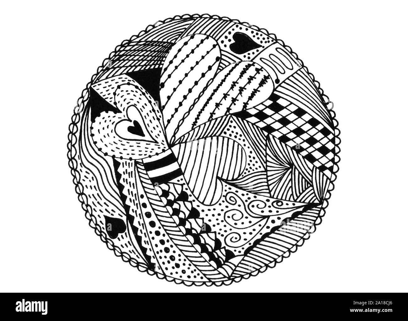 Splendido rivestimento dipinto a mano. Immagine zentangle astratta. Foto Stock