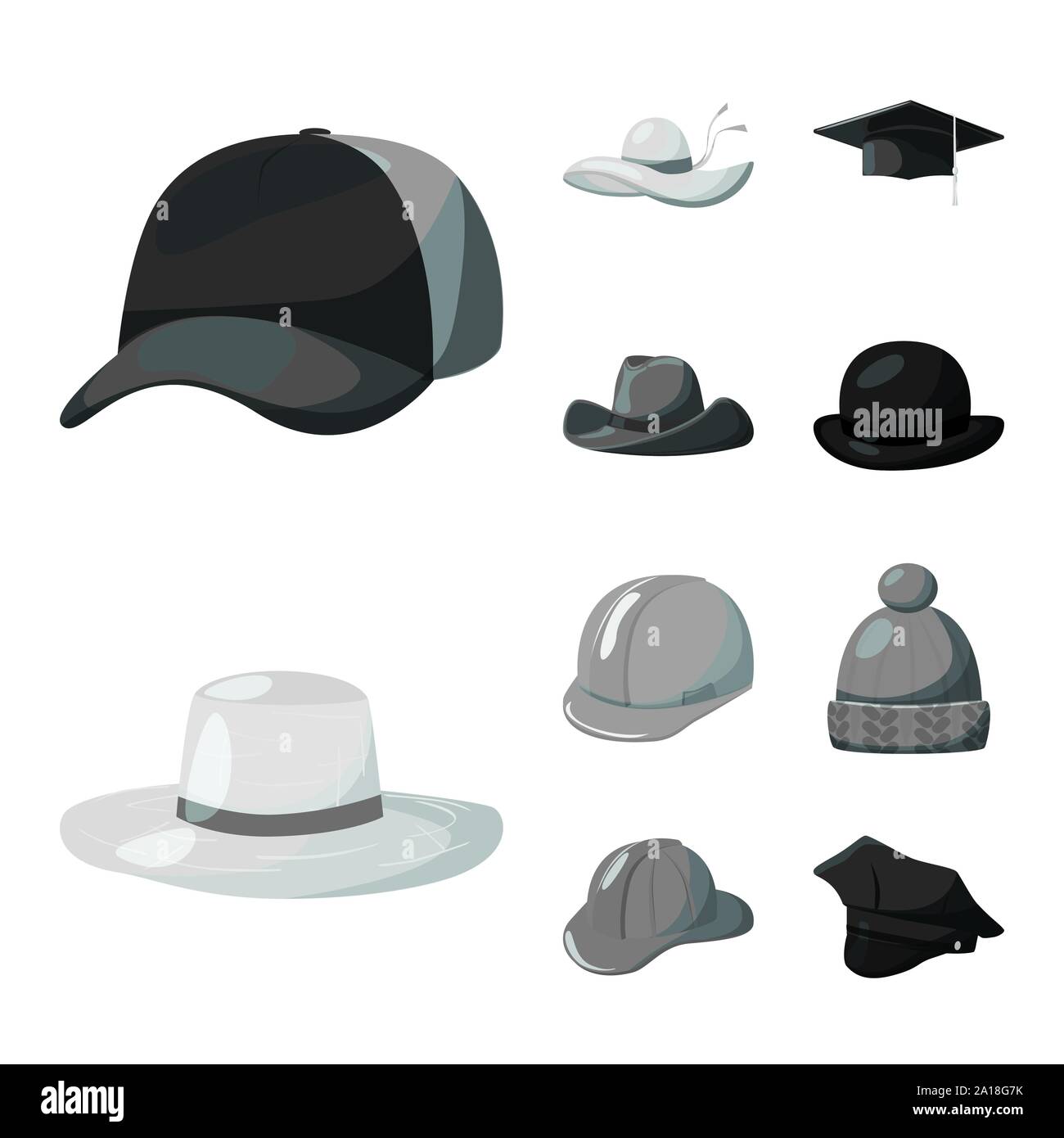 Illustrazione Vettoriale di hat e casco di simbolo. Set di hat e professione icona vettore per il magazzino. Illustrazione Vettoriale