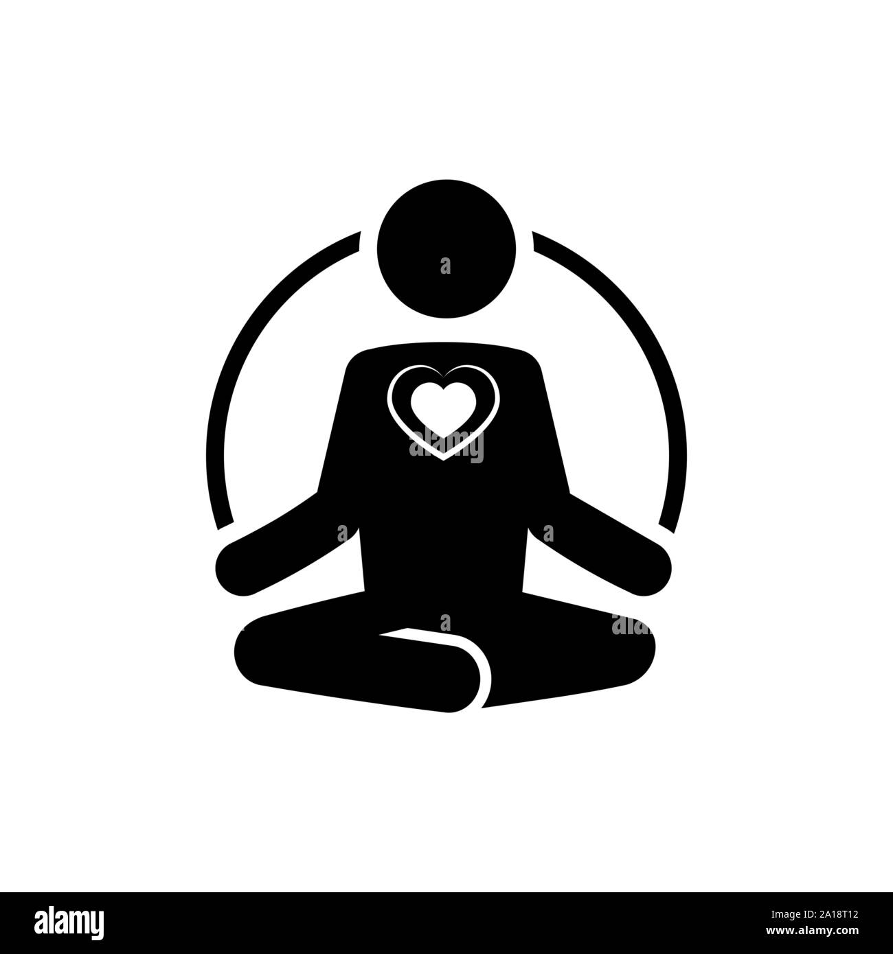 Icona Yoga con cuore. Meditare e amare concetto. Illustrazione Vettoriale