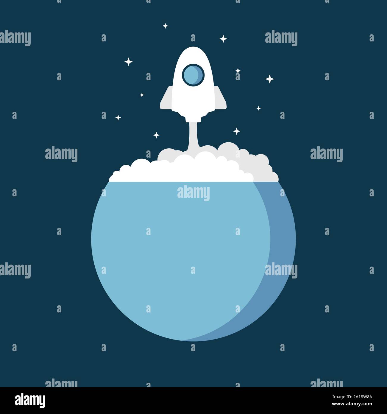 Razzi sono battenti fuori del mondo nello spazio. Avvio di Business concetto. L'astronave di bianco in un appartamento di stile, illustrazione vettoriale Illustrazione Vettoriale
