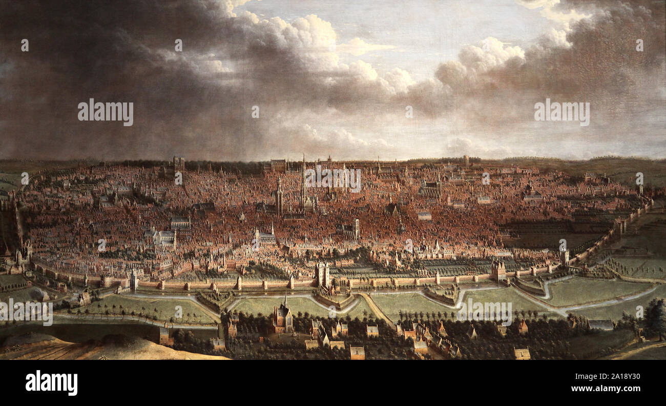 Jean Baptiste Bonnecroy vista di Bruxelles Jan Battista Bonnecroy (1618-1676) pittore fiammingo.noto per grandi vedute panoramiche della città e vernici marine Foto Stock