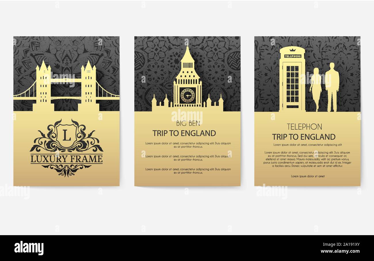 Set di Inghilterra paese ornamento illustrazione del concetto. Arte tradizionale layout, prenota, poster, astratta, motivi ottomano, l'elemento. Vettore etnici decorativi biglietto di auguri o un invito del background di design. Illustrazione Vettoriale