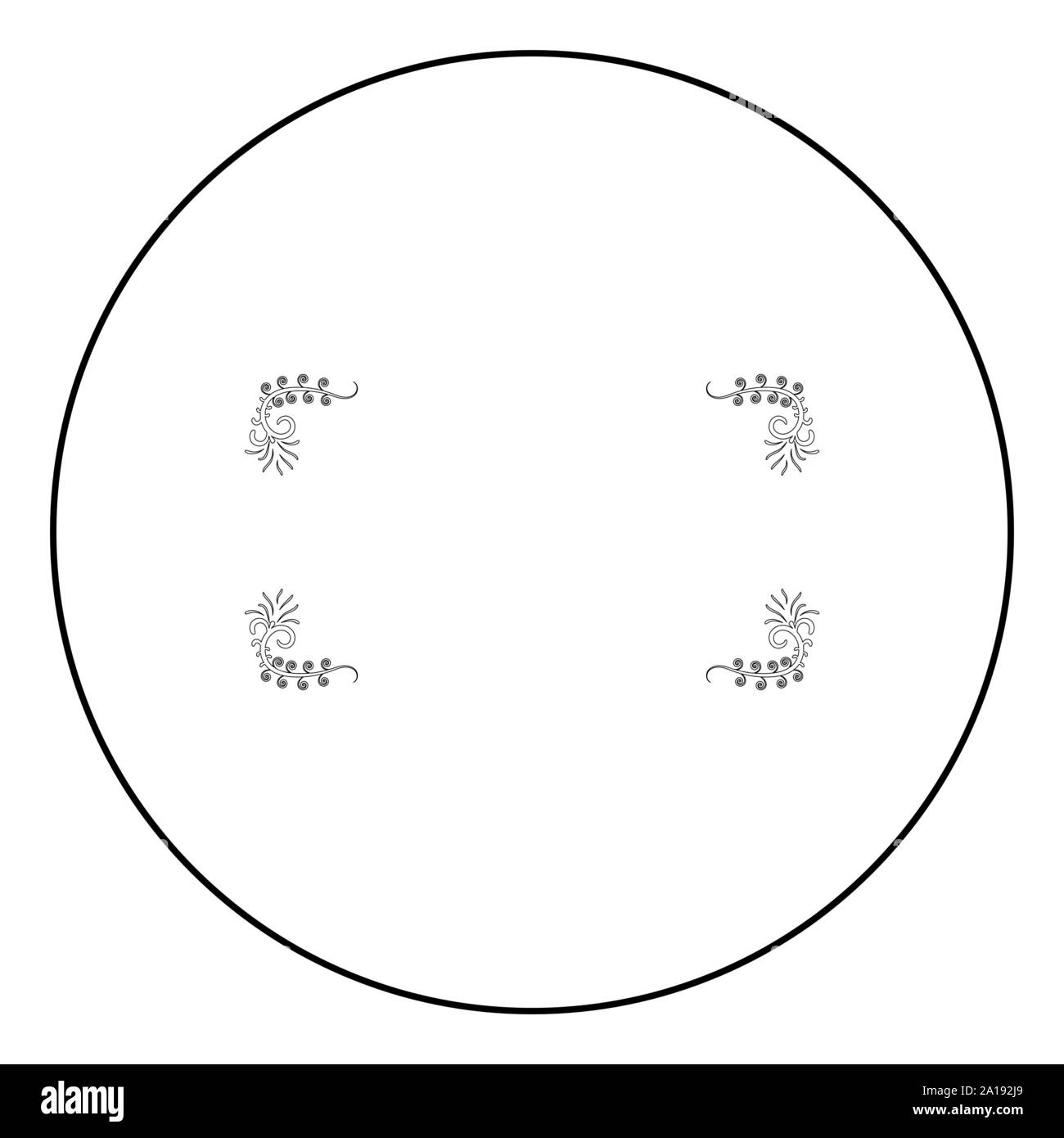Scheda Froral arte icona del telaio in cerchio intorno profilo colore nero illustrazione vettoriale stile piatto semplice immagine Illustrazione Vettoriale