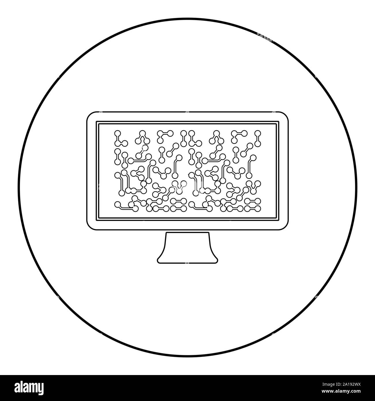 Schermata con lo schema della tecnologia icona del concetto in cerchio intorno profilo colore nero illustrazione vettoriale stile piatto semplice immagine Illustrazione Vettoriale