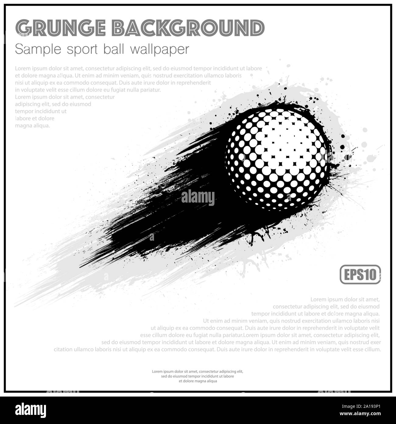 Poster in bianco con pallina da golf movimento grunge percorso e un testo di esempio Illustrazione Vettoriale