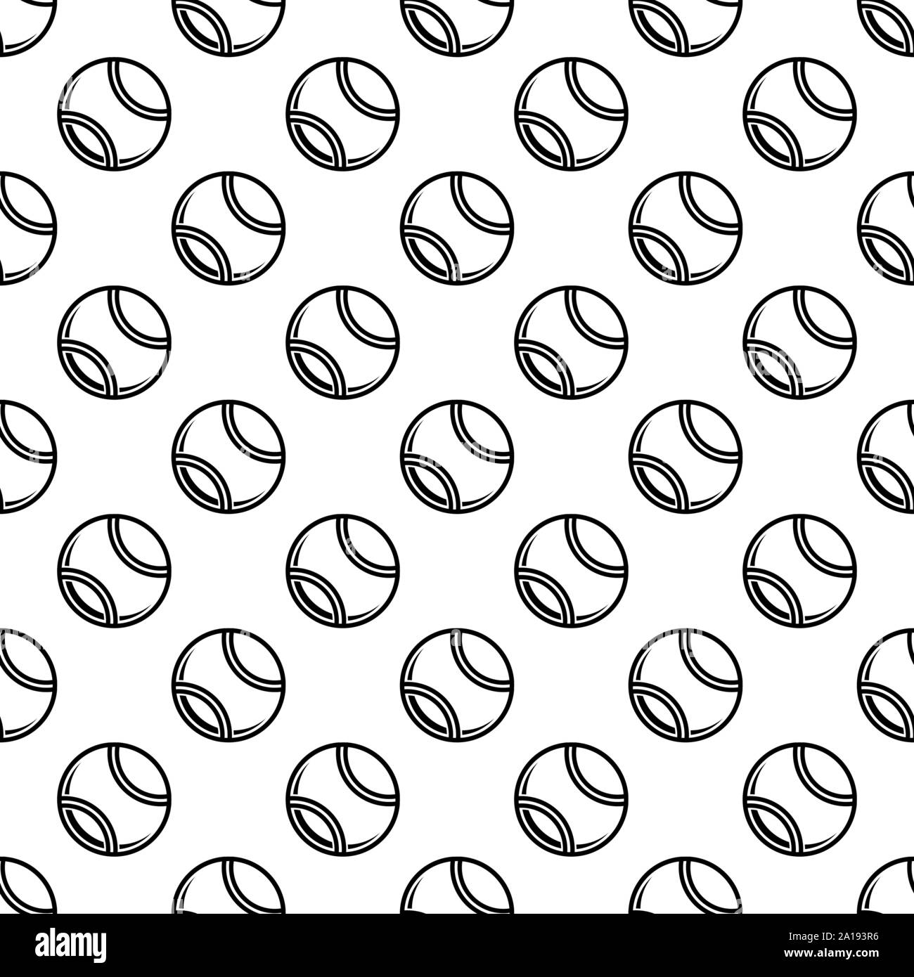 Sfondo bianco con contorno nero seamless pattern di tennis Illustrazione Vettoriale