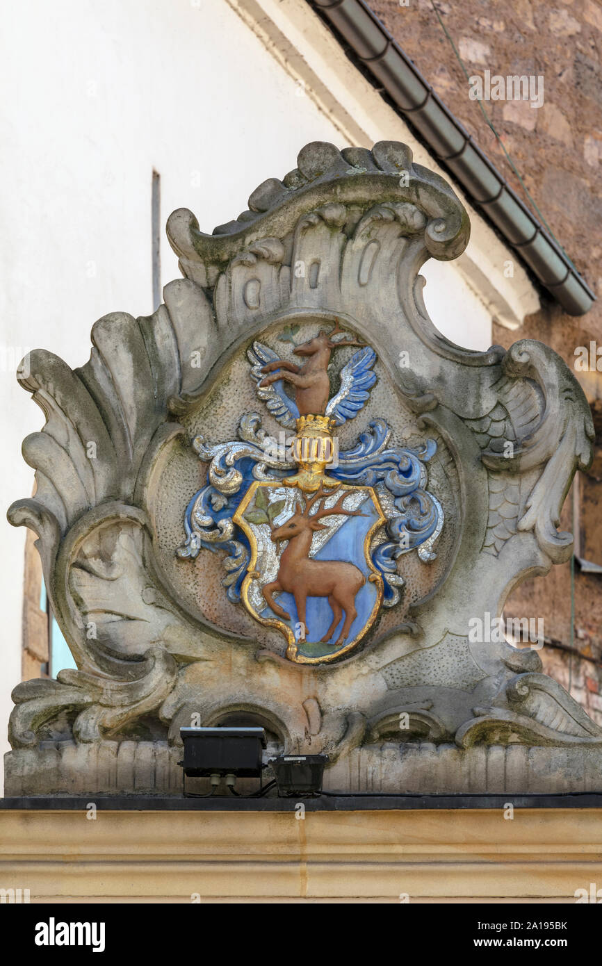 Jelenia Gora, Wojanowska Gate, della città stemma, Bassa Slesia voivodato, Polonia Foto Stock