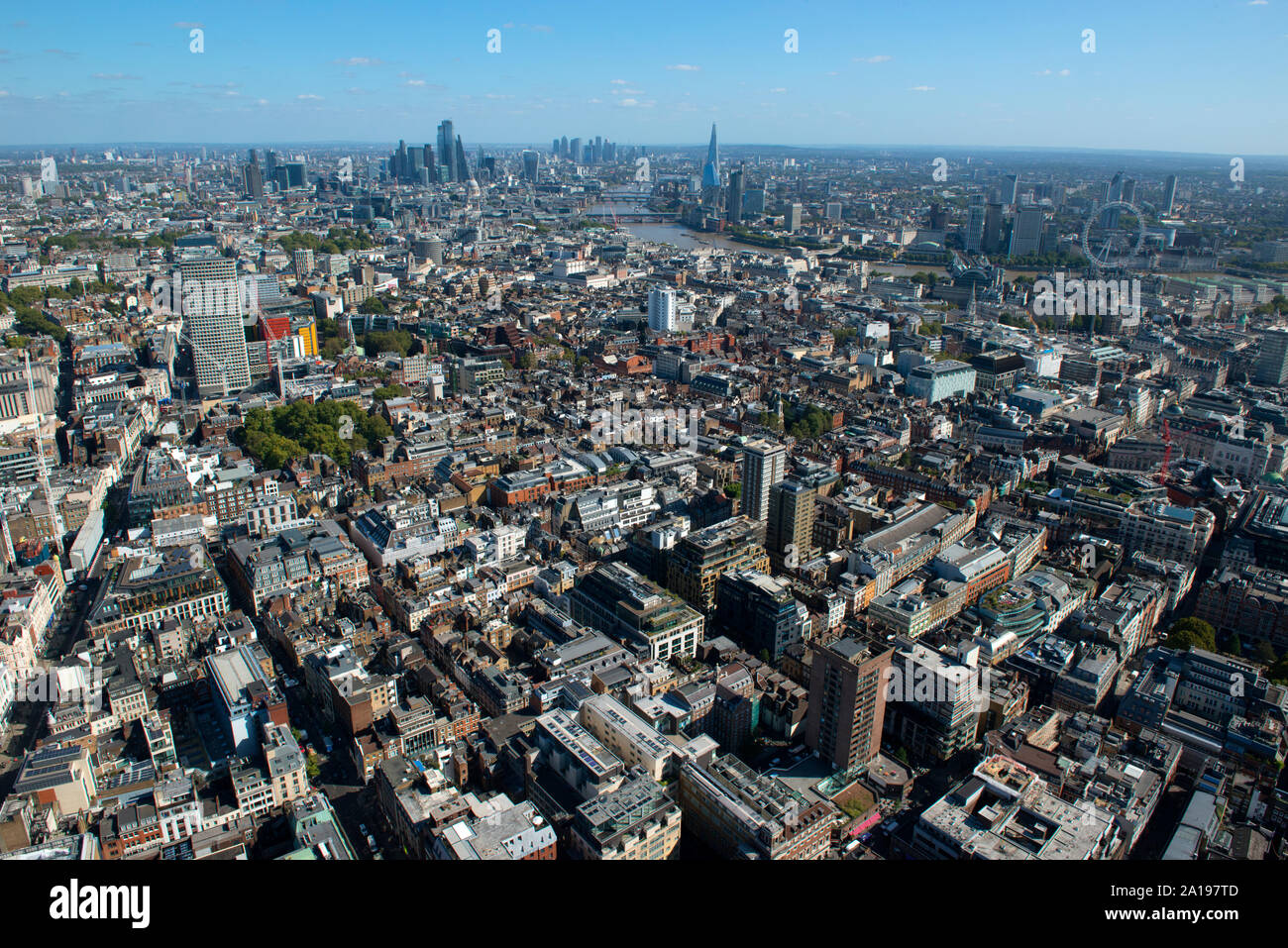 Soho, Regents Street e Londra come si vede dall'aria. Foto Stock
