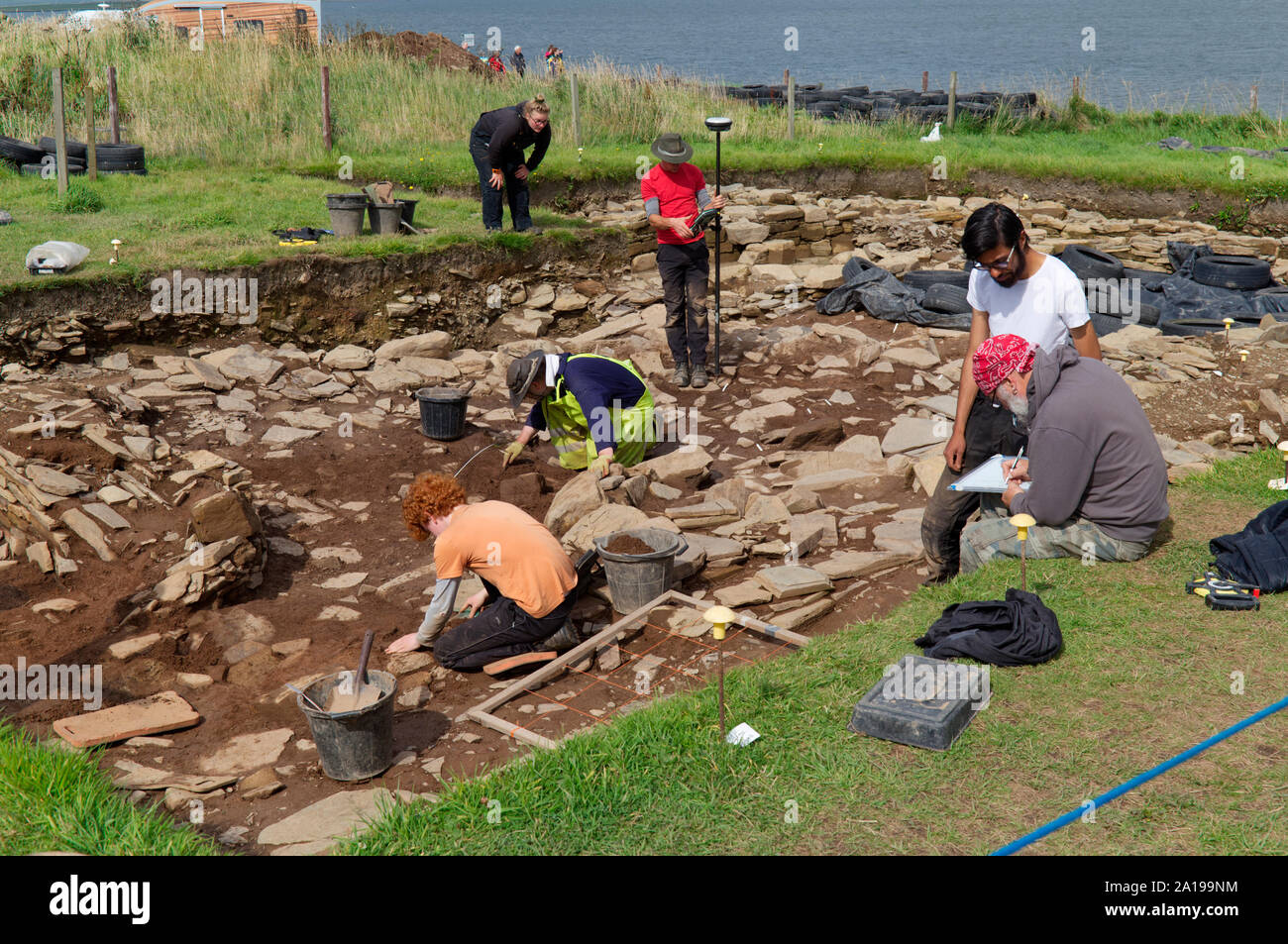 Ness di Brodgar scavo archeologico, Orkney Isles Foto Stock