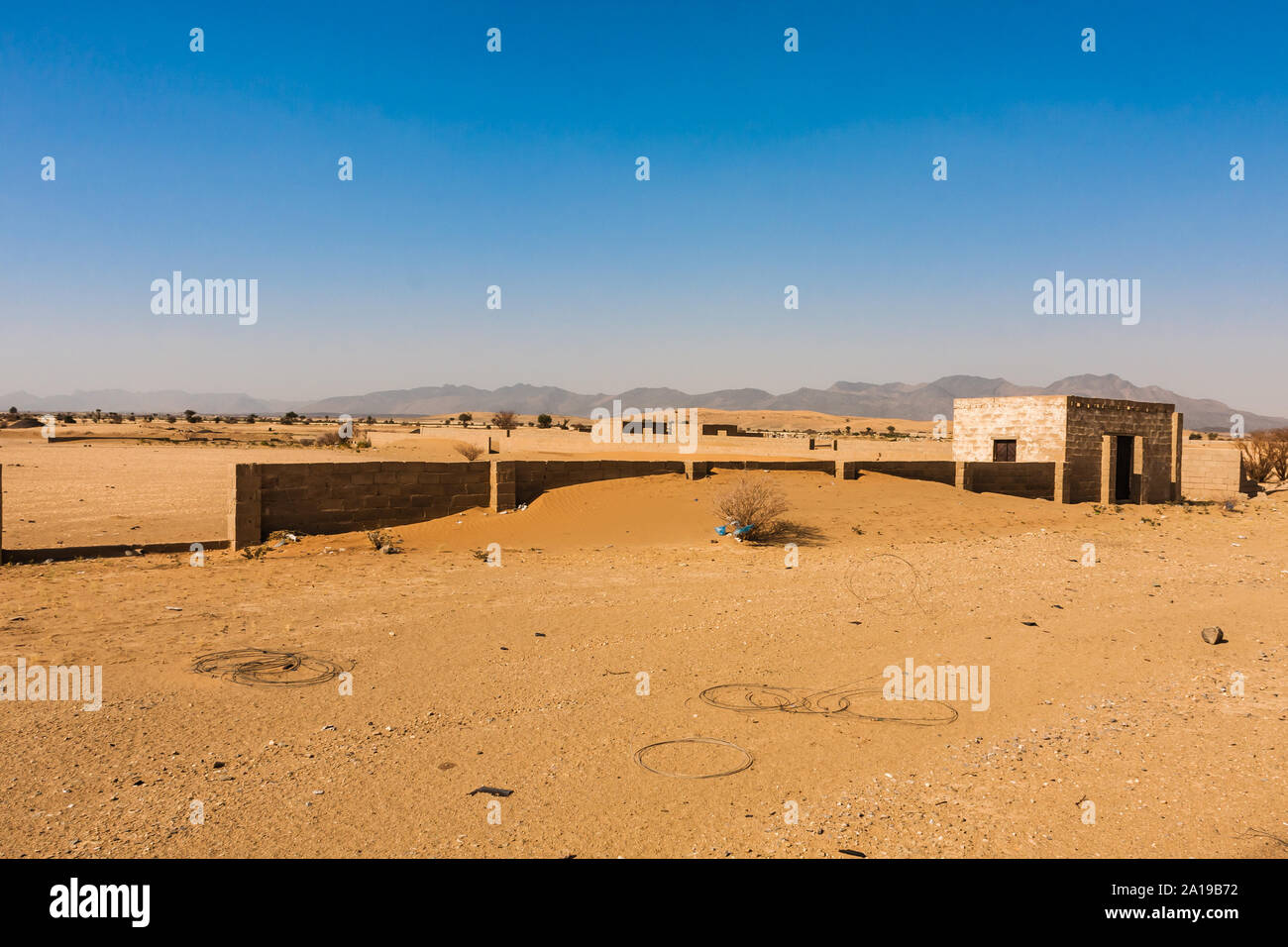 Incompiuta e abbandonata corral il Makkah Al Mukarramah Road, Arabia Saudita Foto Stock