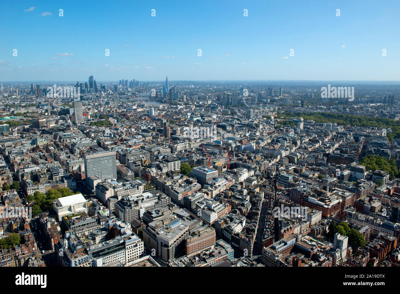 Guardando attraverso da North Central Noho a Soho dall'aria. Foto Stock