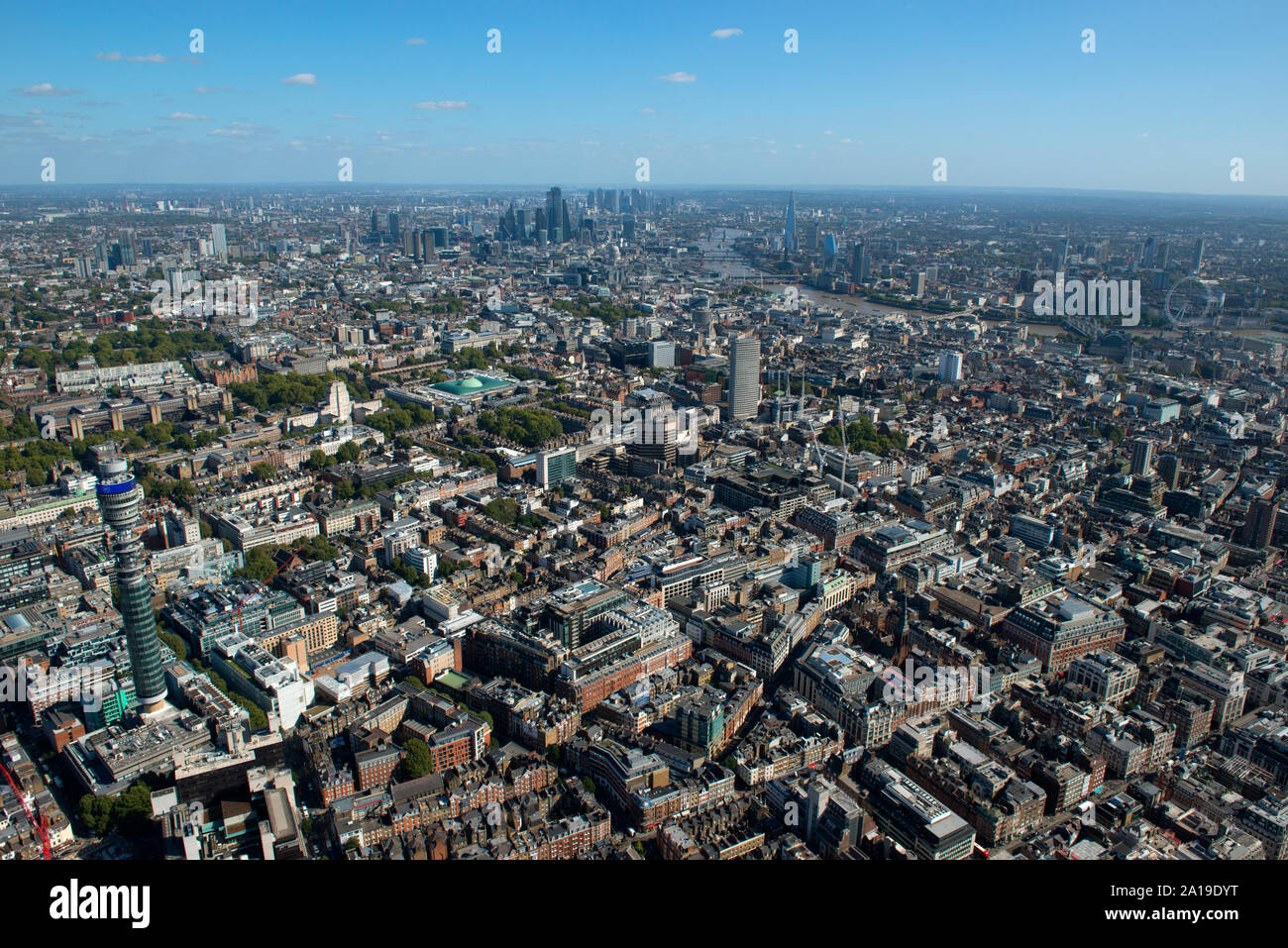 Guardando attraverso da North Central Noho a Soho dall'aria. Foto Stock