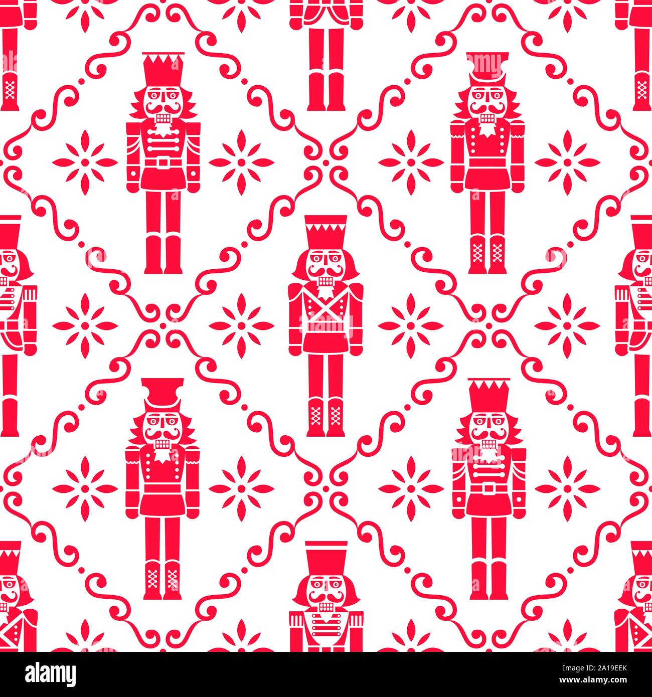 Natale schiaccianoci vector seamless pattern - Xmas soldato ripetitive di figurine di rosso e bianco, ornamento design tessile Illustrazione Vettoriale