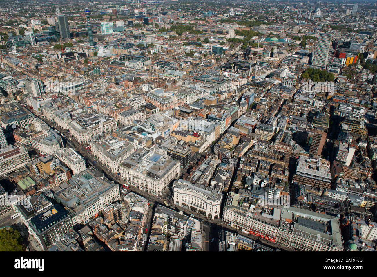 Una veduta aerea di Oxford Street e Regent Street a Londra. Foto Stock