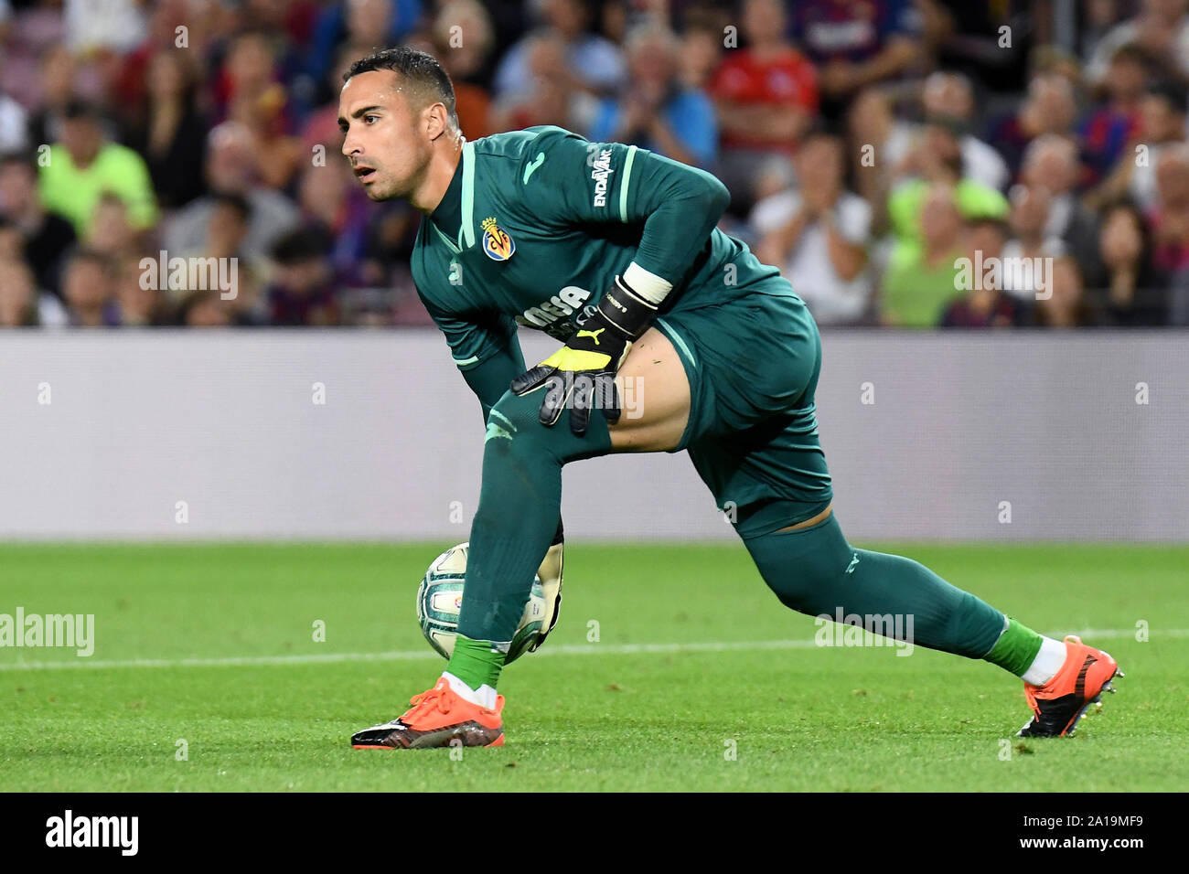 Sergio Asenjo del Villarreal CF durante la partita FC Barcellona v Villarreal CF, di LaLiga, stagione 2019/2020, data 6. Stadio Camp Nou. Barcelona, Spagna, 24 set 2019. Foto Stock