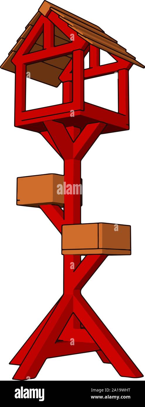 Legno bird house, illustrazione vettore su sfondo bianco. Illustrazione Vettoriale