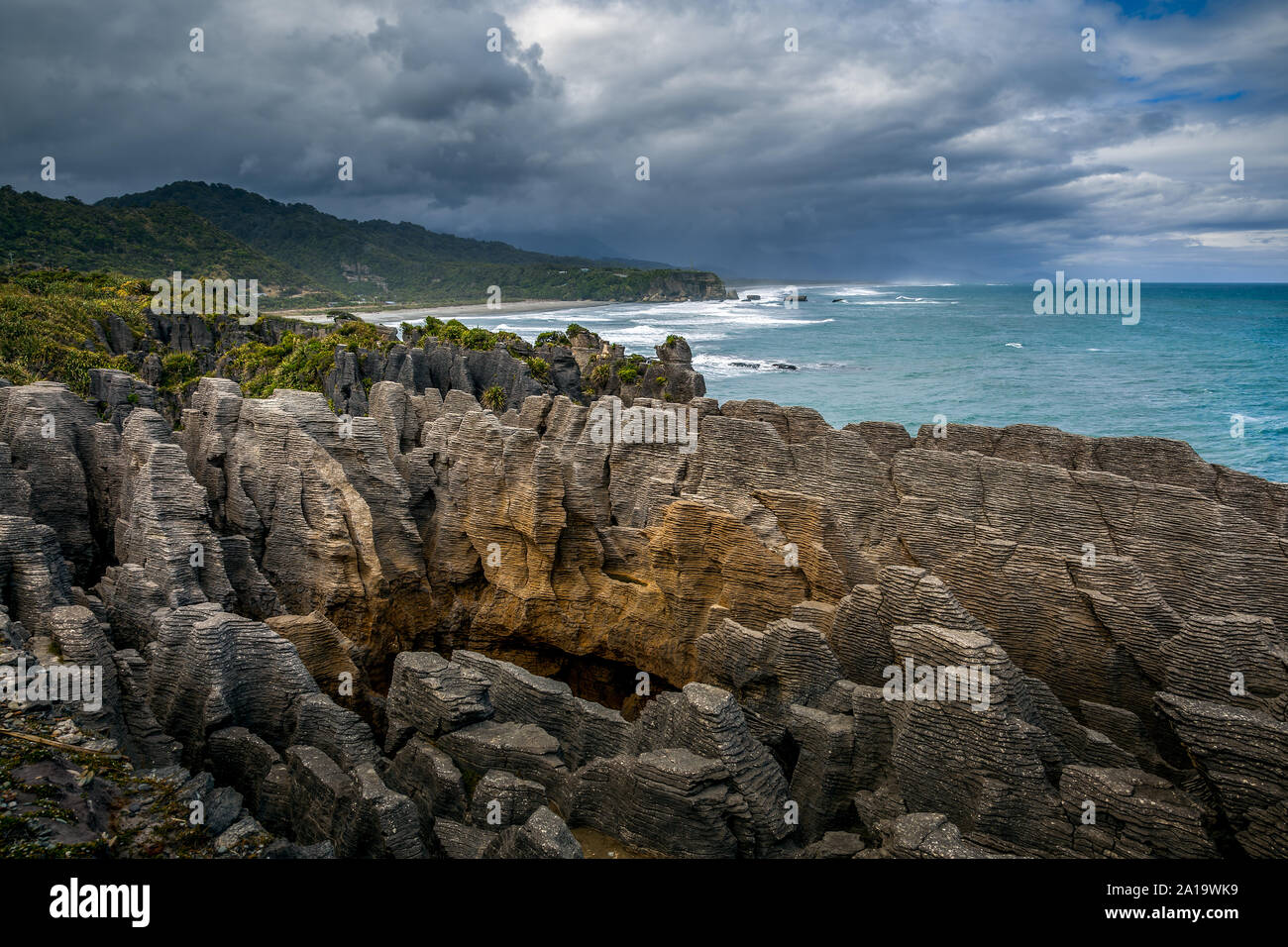 Pancake rocce vicino Punakaiki Foto Stock