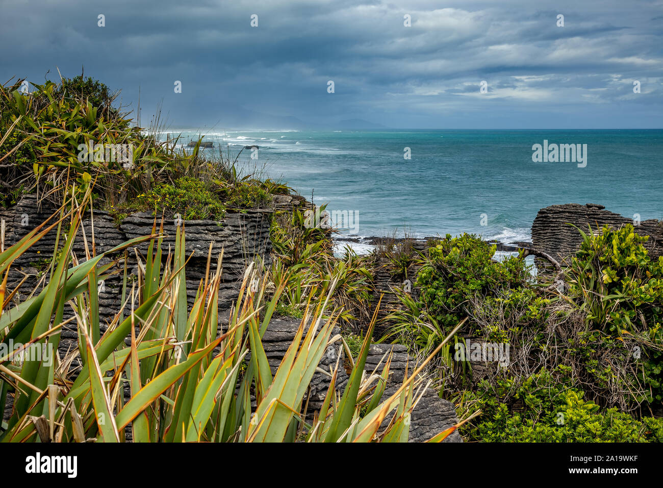 Pancake rocce vicino Punakaiki Foto Stock