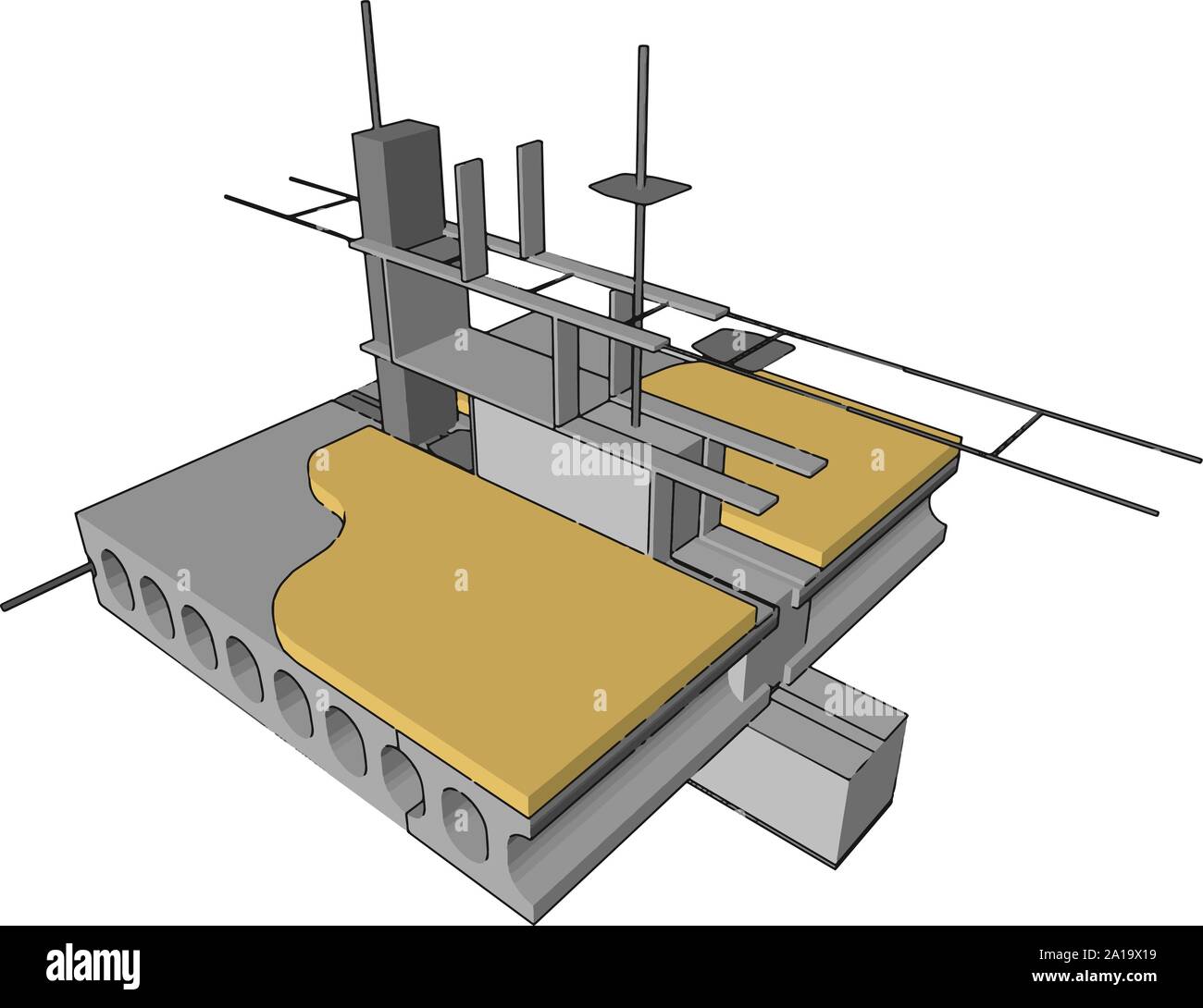 Dock edificio giallo, illustrazione vettore su sfondo bianco. Illustrazione Vettoriale