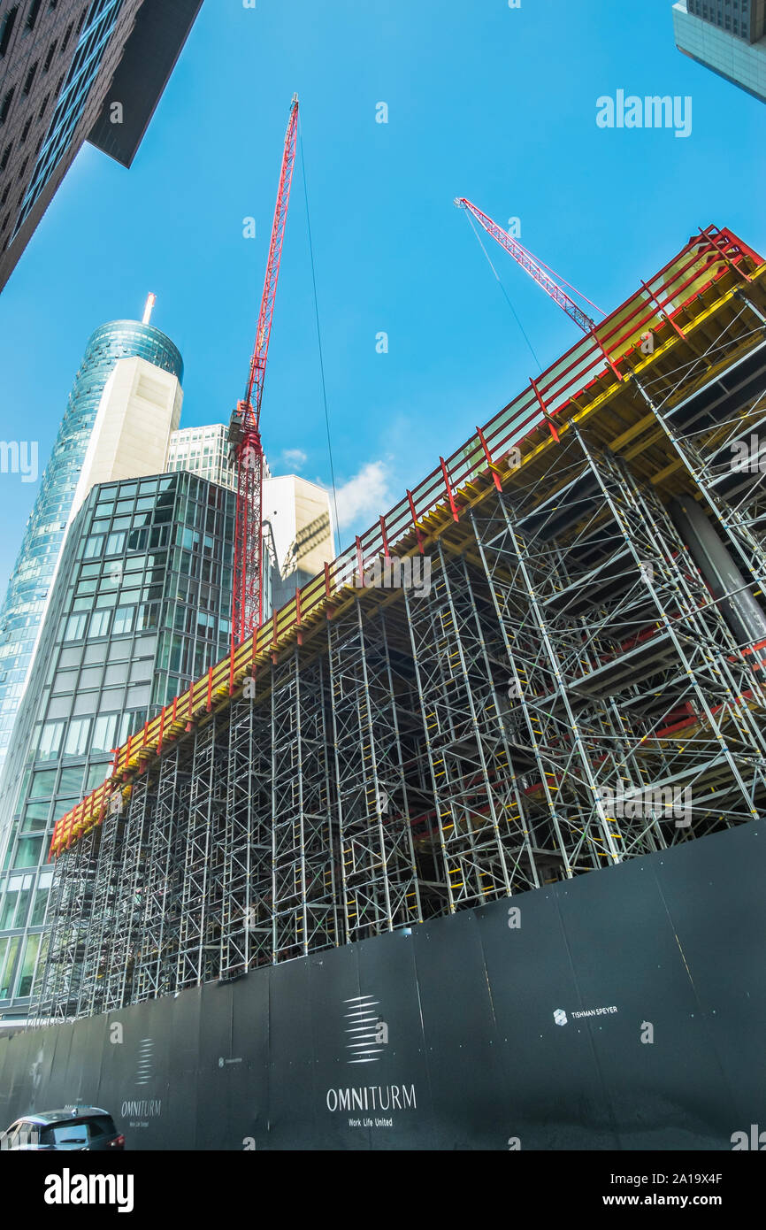 Operazioni di costruzione nel quartiere finanziario di Francoforte, Giappone centro, torre principale, la Torre della Commerzbank e torre taunus Foto Stock