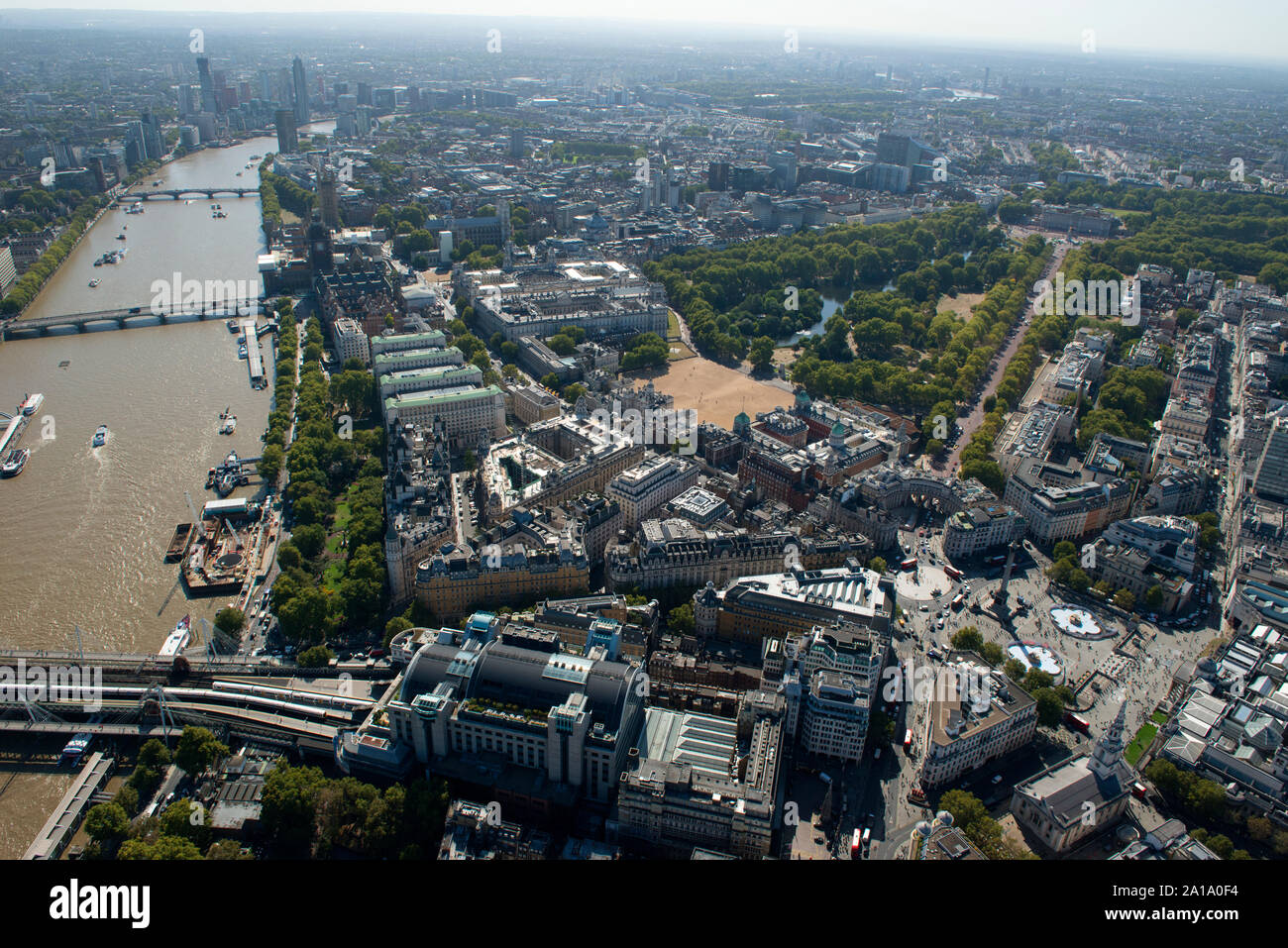 Whitehall, Trafalgar Square e St James Par dall'aria. Foto Stock